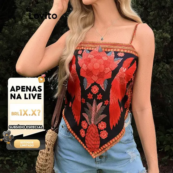 (LIVE STREAM SALE) Lovito Boho Tribal Print Padrão Regata para Mulheres LBL17515
