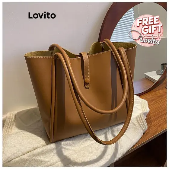 (Trendy) Lovito Elegante de Moedas Conjunto de Duas Peças LFA08611 (Cáqui/Marrom/Preto)