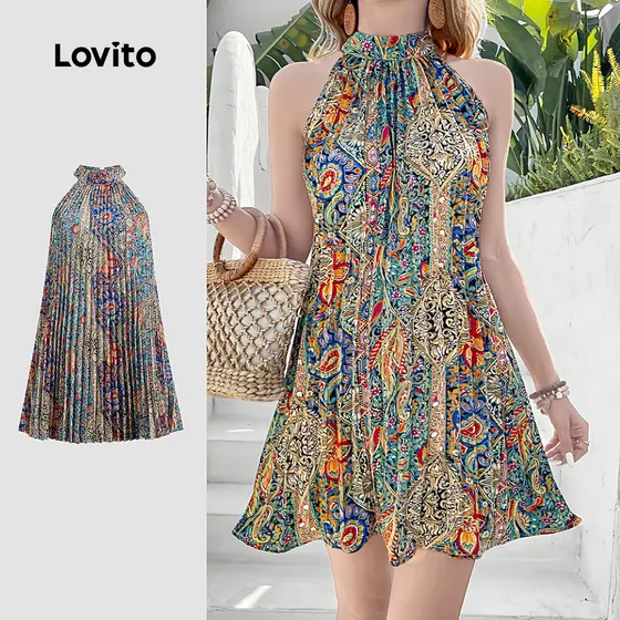 Lovito Vestido Boho Com Estampa Tribal E Ombros Vazados Clássico E Versátil Verão/primavera Para Mulheres L128ED779