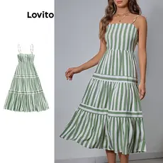(KOL‘s pick) Lovito Vestido listrado elegante para mulhere