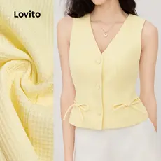 Lovito Blusa Casual com Laço Na Frente Primavera/verão Cor Amarela Clara para mulheres L156AD185