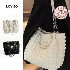 Lovito Bolsa De Ombro Casual Bolsa De Ombro Básica Lisa Para Mulheres LFA04001 (Branco/Preto)