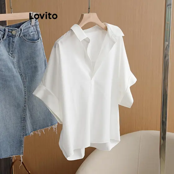 Lovito Blusa Casual Lisa Blusa Alta Baixa Para Mulheres LNE49070