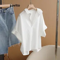 Lovito Blusa Casual Lisa Blusa Alta Baixa Para Mulheres LNE49070