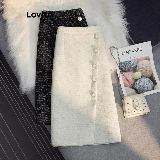 Lovito Saias Elegantes Com Botões Lisos E Saias Assimétricas Para Mulheres LNL51010