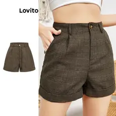 Lovito Shorts Casuais Xadrez Com Bolso Curto Para Mulheres L108ED670