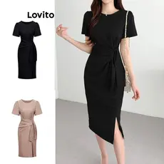 Lovito Vestido Casual Liso Com Nó Frontal Dividido Para Mulheres L80ED307 (Multicolorido)