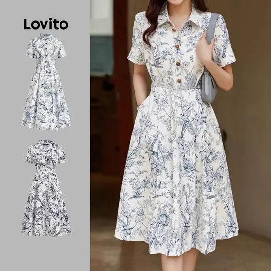 Lovito Vestido Casual Com Estampa De Botão Primavera/Verão Vestido Multicolorido Para Mulheres L135ED364