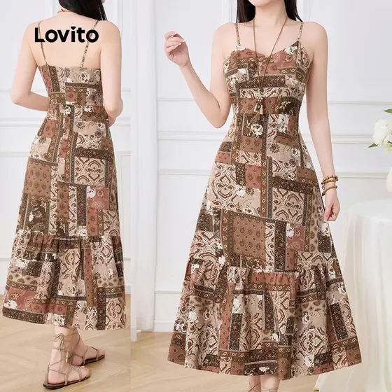 Lovito Vestido Feminino de Estilo Nacional Boho para primavera/verão L143ED229