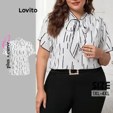 Lovito Blusa plus size elegante geométrica com amarração frontal para mulheres LBL20083