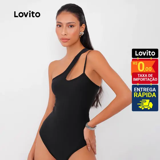 Lovito Body Uma Alca com Recorte Decote Quadrado Feminino LBE03083