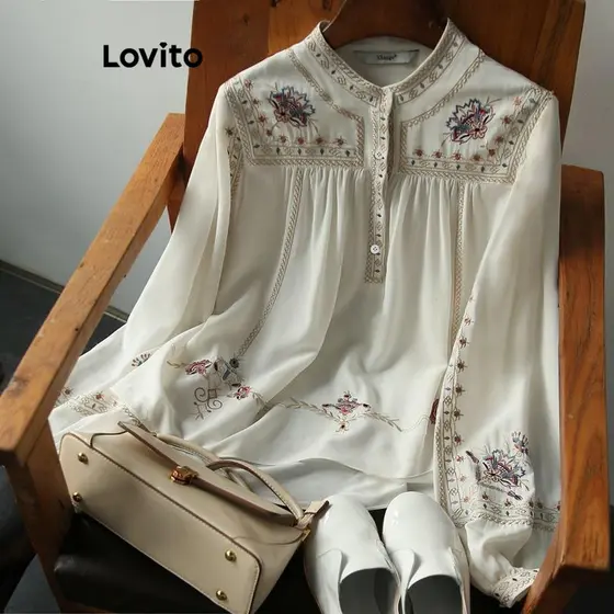 Lovito Blusa Elegante Ditsy Floral Flowers Blusa Para Mulheres LNL63365