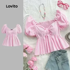 Lovito Blusa Casual listrada plissada para mulheres L128ED608