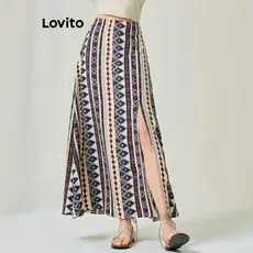 Lovito Saias Boho Com Frente Dividida Geométrica Praia Para Mulheres L113MD287