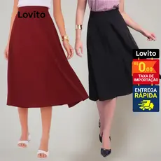 Lovito Saia Midi Rodada Vermelha e Preta Feminina Lisa LB412BRL441