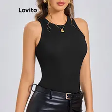 Lovito Regata Casual De Malha Canelada Lisa Para Mulheres LBL13036 (Multicolorido)