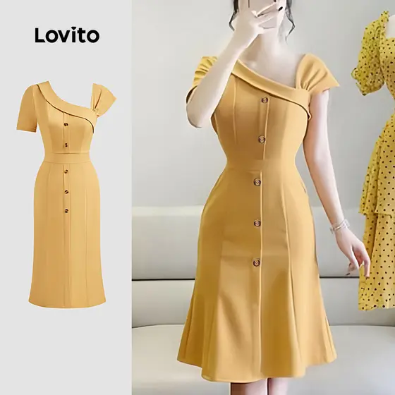 Lovito Vestido Casual liso assimétrico para mulheres L128ED405