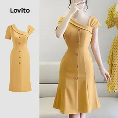 Lovito Vestido Casual liso assimétrico para mulheres L128ED405