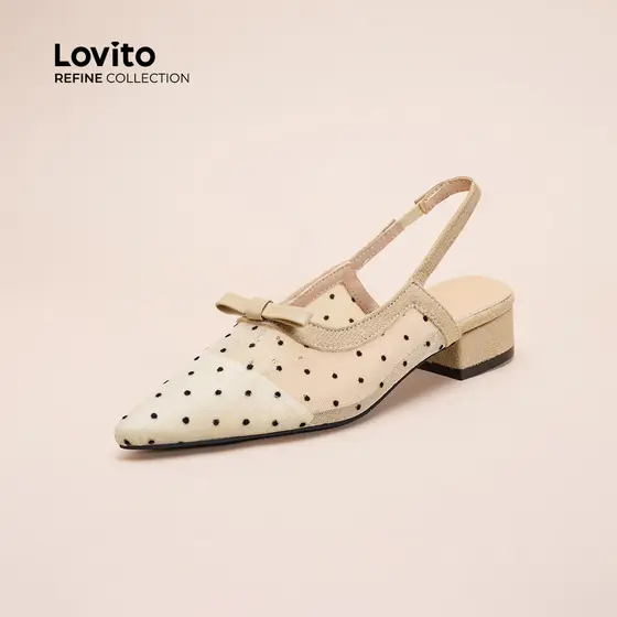 (Refine by Lovito) Casual liso arco malha francesa respirável bolinhas pontiagudas balé plano para mulheres LFA70175