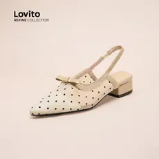 (Refine by Lovito) Casual liso arco malha francesa respirável bolinhas pontiagudas balé plano para mulheres LFA70175