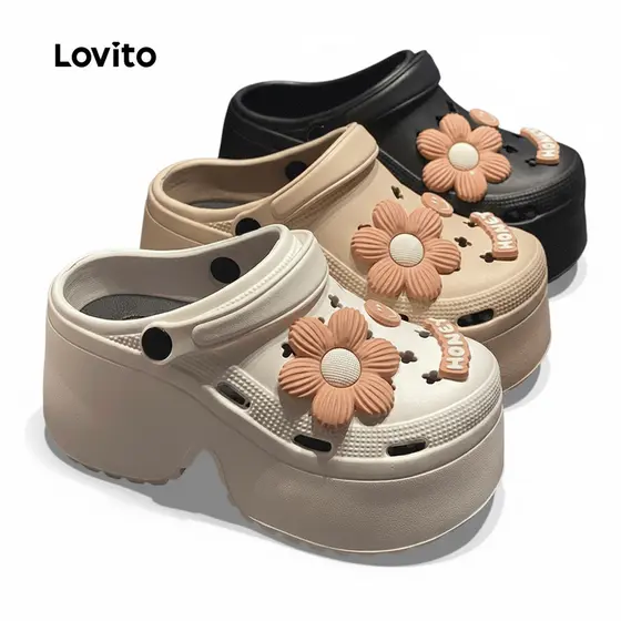 Lovito Sandálias Rasteiras Casuais De Estilo Coreano Lisas Com Sola Extra Grossa E Macia De 9 Cm Estampa De Margaridas Perfeitas Para O Verão E Para Alongar As Pernas Ideais Para Mulheres LFA60336