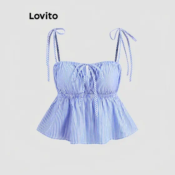 Lovito Regata Casual Listrada Com Cadarço De Verão Para Mulheres L120ED421