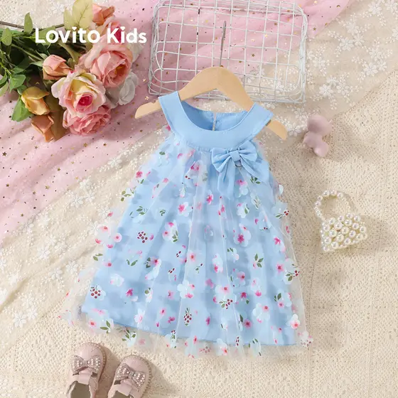Lovito Kids Vestido com Laço Duplo para Bebê, de primavera/verão LCSSCSE7