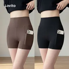 Lovito Short de Alta Compressão para Yoga, Levanta Bumbum, Cintura Alta, LNA124021