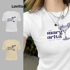 Lovito Camiseta Feminina Elegante Com Estampa De Letras Para O Verão/primavera L108ED498