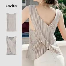 Lovito Blusa Casual Sem Mangas Nas Costas para Primavera/verão Top Marrom para mulheres L157ED433