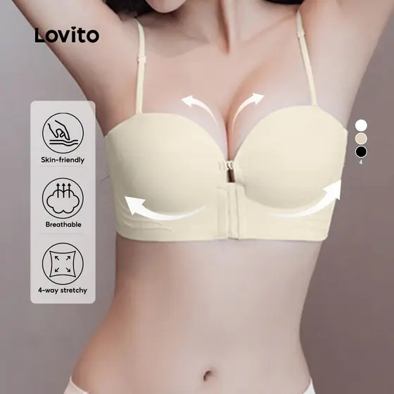 Lovito Bralette Casual De Pele Macia Com Botões Na Frente Sutiã De Verão Para Mulheres LNM66068