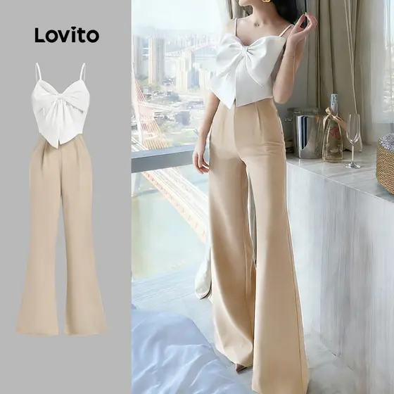 Lovito Macacão Elegante com Laço Primavera/verão para Mulheres L178ED462