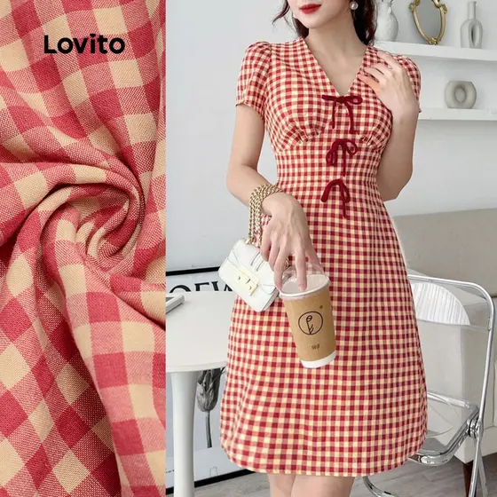 Lovito Vestido Elegante Com Laço Frontal E Blocos De Cores Na Cor Vermelha Para Primavera/verão L155ED725