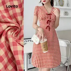 Lovito Vestido Elegante Com Laço Frontal E Blocos De Cores Na Cor Vermelha Para Primavera/verão L155ED725