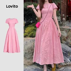 Lovito Padrão de Vestido Elegante Vestido Rosa Primavera/verão para Mulheres L178ED1421
