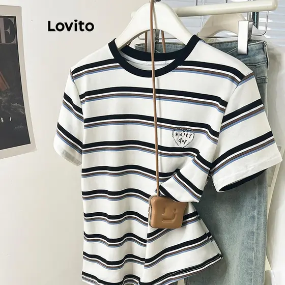 Lovito Camiseta Casual Listrada Colorblock Para Mulheres LNM71070