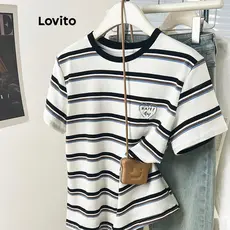 Lovito Camiseta Casual Listrada Colorblock Para Mulheres LNM71070