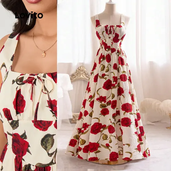 Lovito Vestido Casual com costura em tecido Floral e nó plissado para mulheres LBL23194