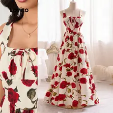 Lovito Vestido Casual com costura em tecido Floral e nó plissado para mulheres LBL23194