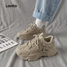 Lovito Tênis Casual Para Uso Diário Estilo Coreano Com Sola Grossa Que Aumenta a Altura Confortável E Respirável Para Mulheres LFA62230