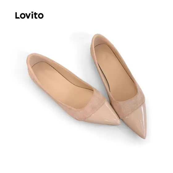 Lovito Elegante camurça francesa lisa temperamento pontiagudo deslocamento de balé plano para mulheres LFA77209