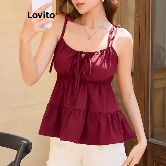Lovito Regata Feminina Casual De Verão Com Laço Liso L104ED082