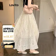 (LIVE STREAM SALE) Lovito Saias casuais de renda geométrica para mulheres LNA58191