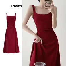 Lovito Vestido Elegante Liso E Plissado Para Mulheres LNM83179