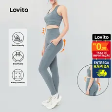 Lovito Conjunto Feminino Esportivo Top e Legging com Bolso LB319BRL348