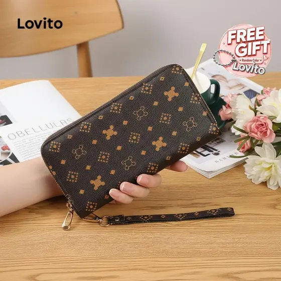 Lovito Carteira Casual geométrica para presbiopia com zíper compacto para mulheres LFA65063\1