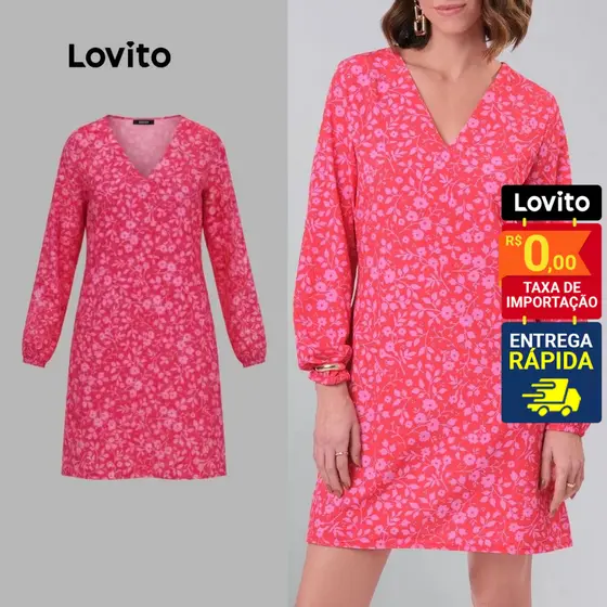 Lovito Vestido Curto Manga Longa Estampa Floral Feminino LB4BRL033