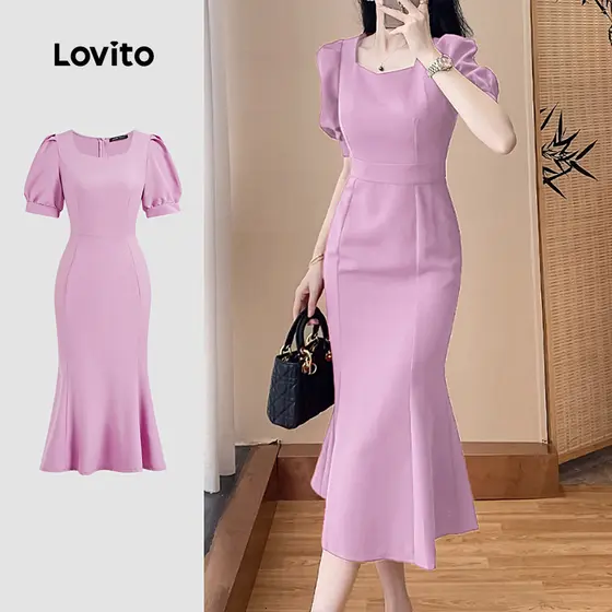 Lovito Vestido Elegante Liso Plissado Formal Vestido De Verão Para Casamento Para Mulheres L123ED620
