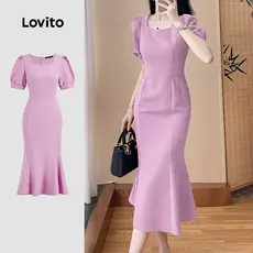 Lovito Vestido Elegante Liso Plissado Formal Vestido De Verão Para Casamento Para Mulheres L123ED620