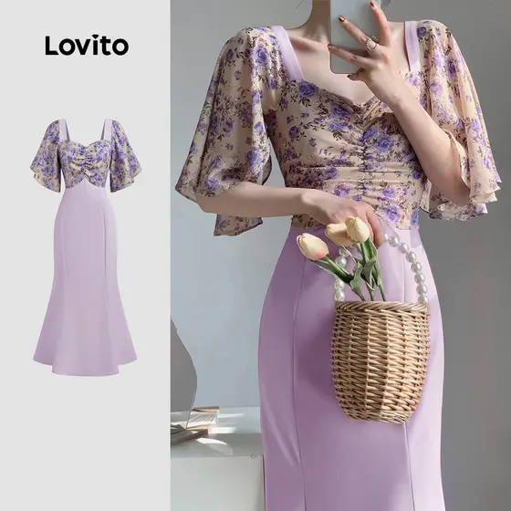 Lovito Vestido Elegante Clássico E Versátil Em Blocos De Cores Para a Primavera/verão Para Mulheres L149ED255